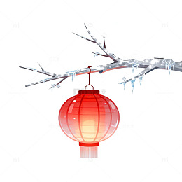 国风雪景红灯笼插画设计素材