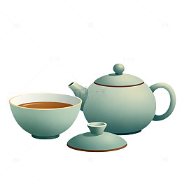 国风插画茶具品茗场景设计素材