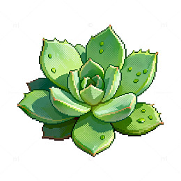 像素风多肉植物卡通插画设计素材