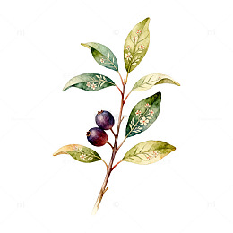 水彩风植物枝叶果实手绘插画素材