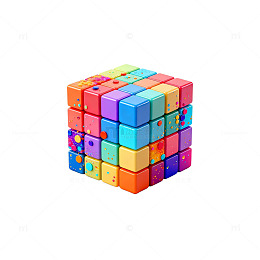 3D渲染彩色魔方创意设计素材