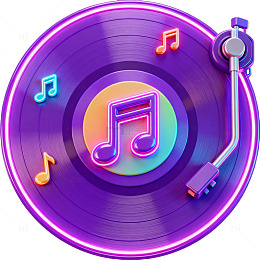 霓虹风音乐唱片发光音符设计素材
