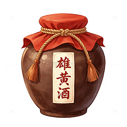 国风手绘雄黄酒陶罐设计素材