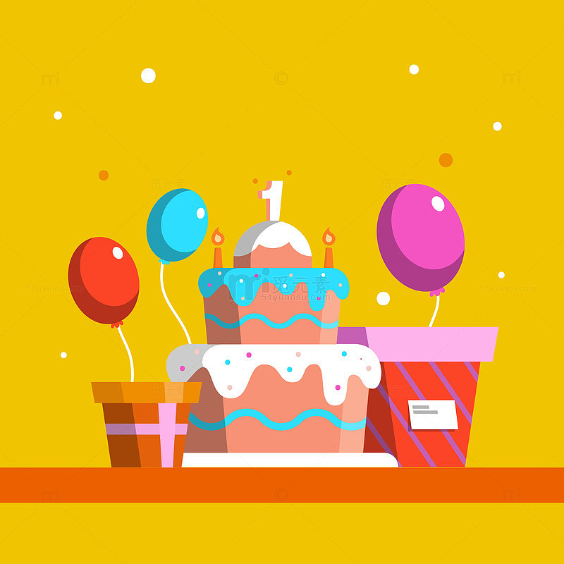 扁平风生日派对蛋糕气球设计素材