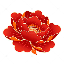 剪纸风红色牡丹花矢量设计素材