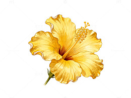 手绘风黄色木槿花花卉设计素材