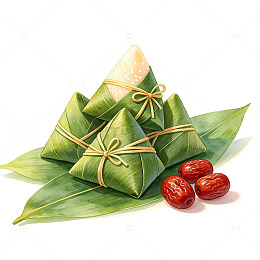 插画风端午节粽子绿叶设计素材