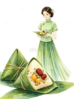 水彩风端午节女子粽子插画设计素材