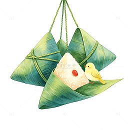 插画风端午节粽子小鸟设计素材