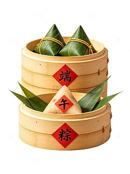 国风端午节竹蒸笼粽子设计素材