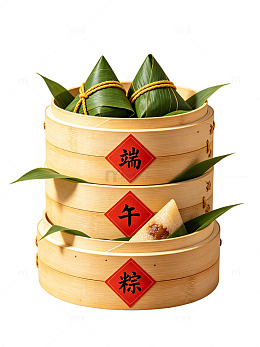 国风端午节粽子竹蒸笼设计素材