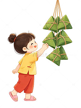 端午节小女孩挂粽子设计