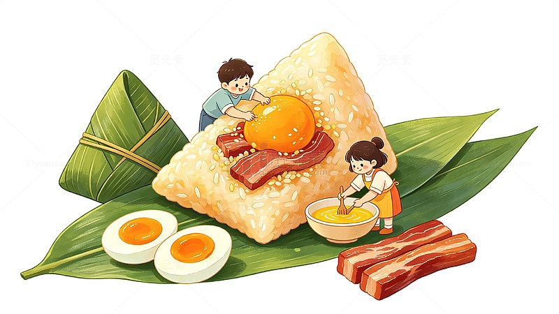 卡通风端午节粽子手绘美食设计素材