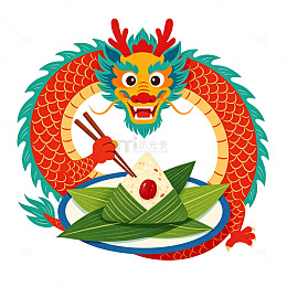 卡通风端午节龙舟粽子