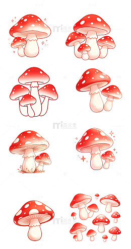 手绘卡通小蘑菇自然趣味元素