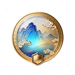 国风山水意境金币设计素材