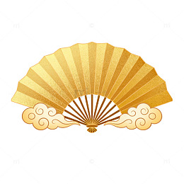 国风金色折扇祥云装饰设计素材