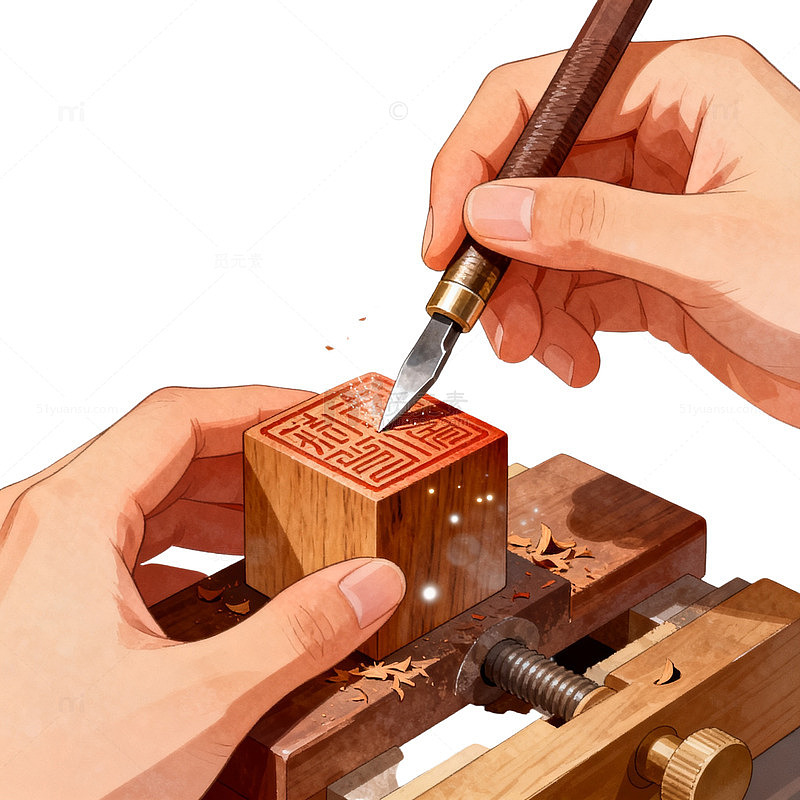 插画风手工雕刻印章设计素材