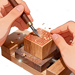 插画风篆刻艺术手工雕刻设计素材