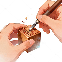 插画风篆刻印章雕刻设计素材
