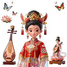 国风古韵仕女弹琵琶插画设计素材