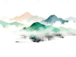 水墨风山水云雾意境插画设计素材
