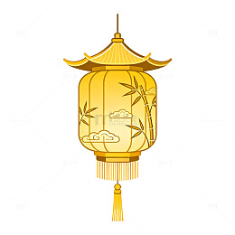 国风手绘金色灯笼设计素材
