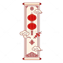 国风新年灯笼卷轴设计素材