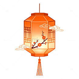 国风手绘灯笼梅花云纹设计素材