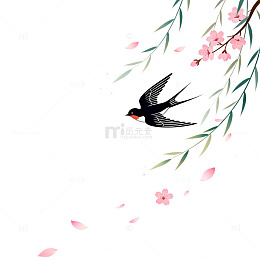 水墨风春日燕子樱花枝设计素材