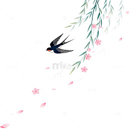 水彩风春日燕子柳枝花瓣设计素材