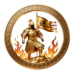 金色古典风古代将军持旗火焰徽章设计素材