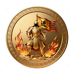 金色浮雕风古代武士火焰徽章设计素材