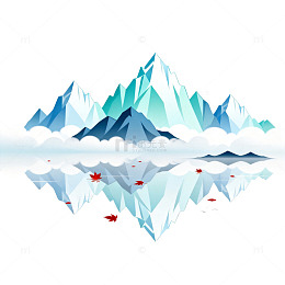 几何风雪山倒影湖面插画设计素材