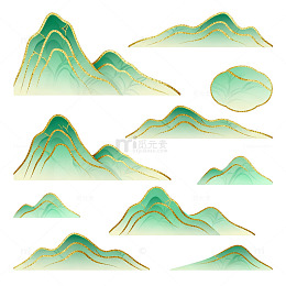 国风山水意境手绘山峦设计素材