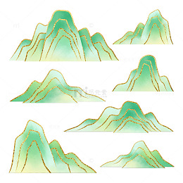 国风山水画青绿山峦插画设计素材
