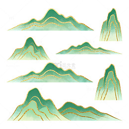 国风山水意境手绘山峦设计素材