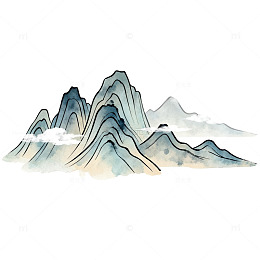 水墨风山水画意境手绘山峦设计素材