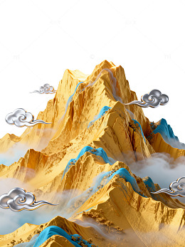 国风山水金色雪山插画设计素材