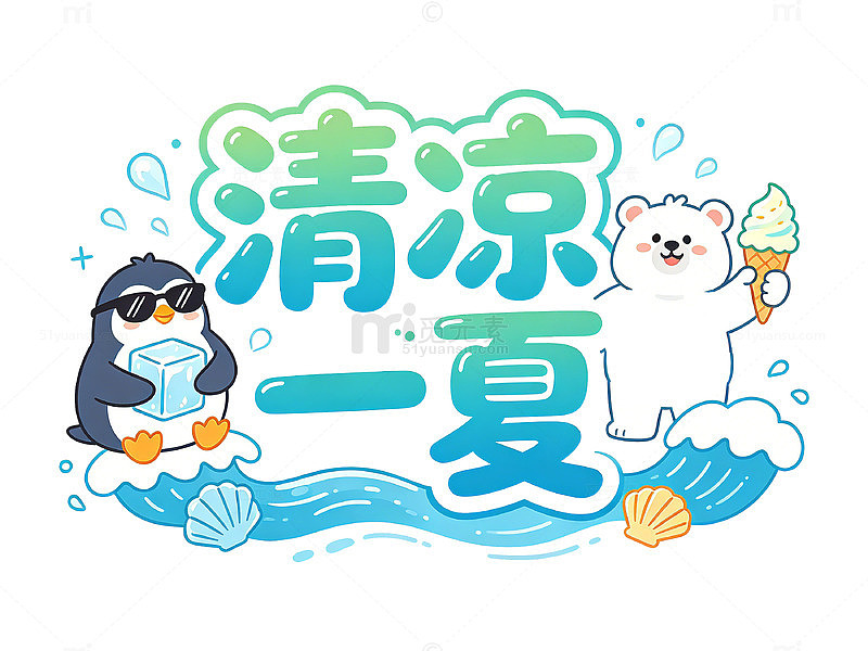 卡通风清凉一夏企鹅北极熊设计素材