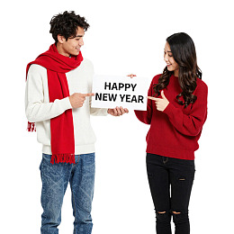 情侣手持新年祝福牌图片