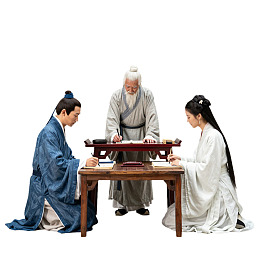 三人古装对弈棋局图片
