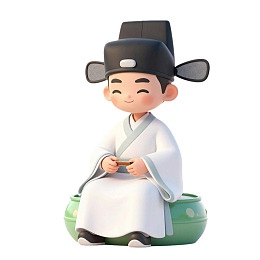 卡通古代文人端坐形象