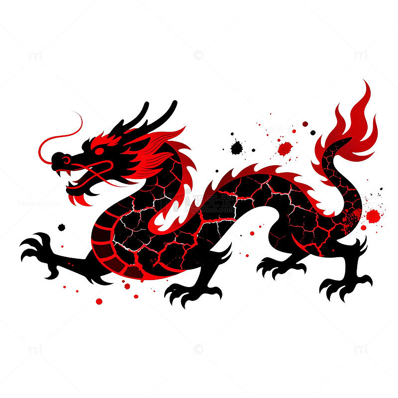 水墨风中国红龙纹矢量设计素材