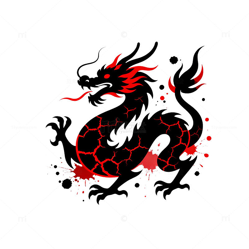 水墨风中国龙纹身设计素材
