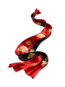 国风飘逸红黑丝带设计素材