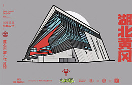 手绘风湖北黄冈建筑插画城市综合