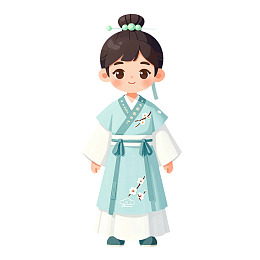 卡通女孩身着蓝色汉服