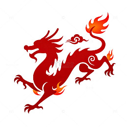 剪纸风红色龙形火焰图案设计素材