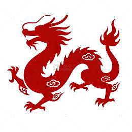 剪纸风中国龙红色传统图案设计素材